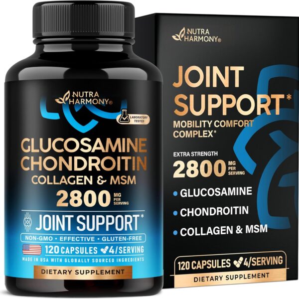Glucosamine Chondroitin MSM Collagen | HSA | Joint Support Supplement 2800 mg | Made in USA | FSA Approved Product Items | Flexibility Nutritional Vitamins | For Men & Women, 120 Capsules
