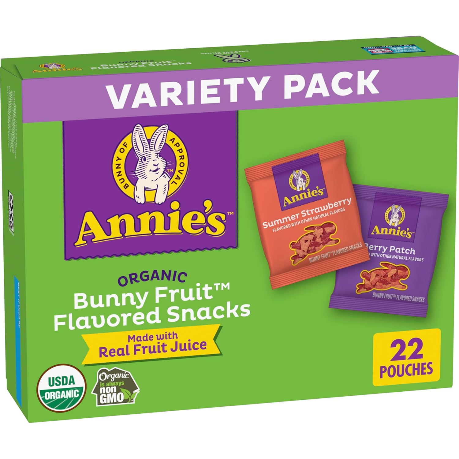 Annie's Organic Bunny Fruit Snacks, Variety Pack, Gluten Free Snack, 22 ct, 15.4 oz Annie's Organic Bunny Fruit Snacks, Variety Pack, Gluten Free Snack, 22 ct, 15.4 oz