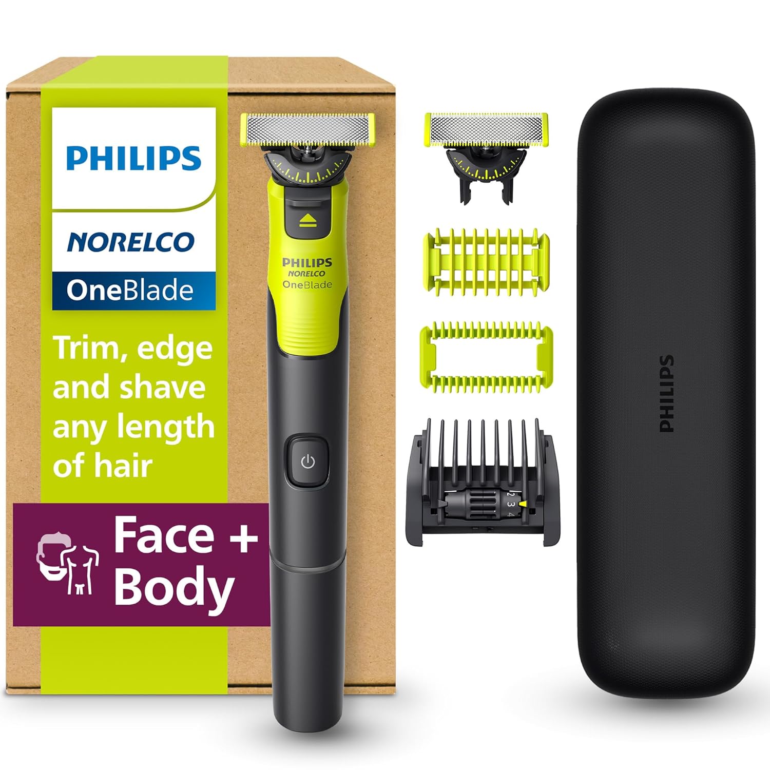 Philips Norelco OneBlade 360 with Connectivity Hybrid Face + Body, Electric Beard Trimmer, Shaver and Body Groomer Kit with 360 Blade Tech, 1x360 Blade, 5-in-1 Comb, Travel Case, Model QP4631/90 Philips Norelco OneBlade 360 with Connectivity Hybrid Face + Body, Electric Beard Trimmer, Shaver and Body Groomer Kit with 360 Blade Tech, 1x360 Blade, 5-in-1 Comb, Travel Case, Model QP4631/90