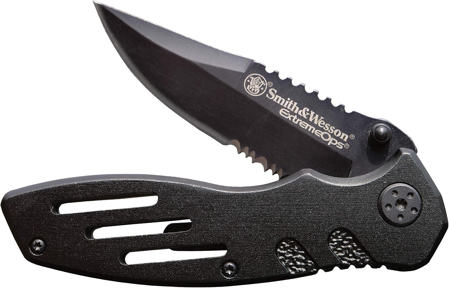 Smith & Wesson Accessories Extreme Ops SWA24S 7.1in S.S. Folding Knife with 3.1in Serrated Clip Point Blade and Aluminum Handle for Outdoor Smith & Wesson Accessories Extreme Ops SWA24S 7.1in S.S. Folding Knife with 3.1in Serrated Clip Point Blade and Aluminum Handle for Outdoor