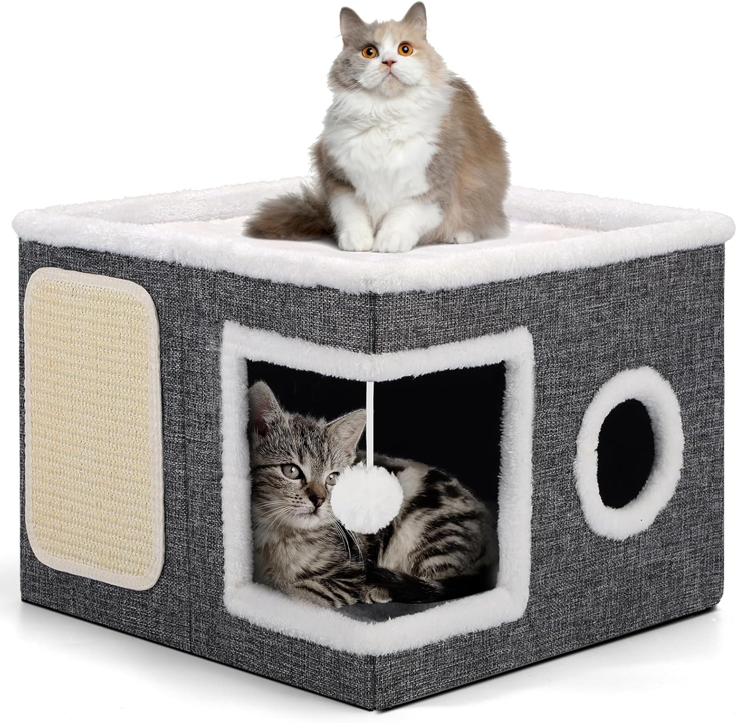 Shikha Cat Beds for Indoor Cats, Large Cat Cave with Cozy Condo, Fluffy Ball, Round Window, Foldable Indoor Cat House Hold Up to 30LBS, Cat Hideaway with Reversible Cushions for All Seasons, Grey Shikha Cat Beds for Indoor Cats, Large Cat Cave with Cozy Condo, Fluffy Ball, Round Window, Foldable Indoor Cat House Hold Up to 30LBS, Cat Hideaway with Reversible Cushions for All Seasons, Grey