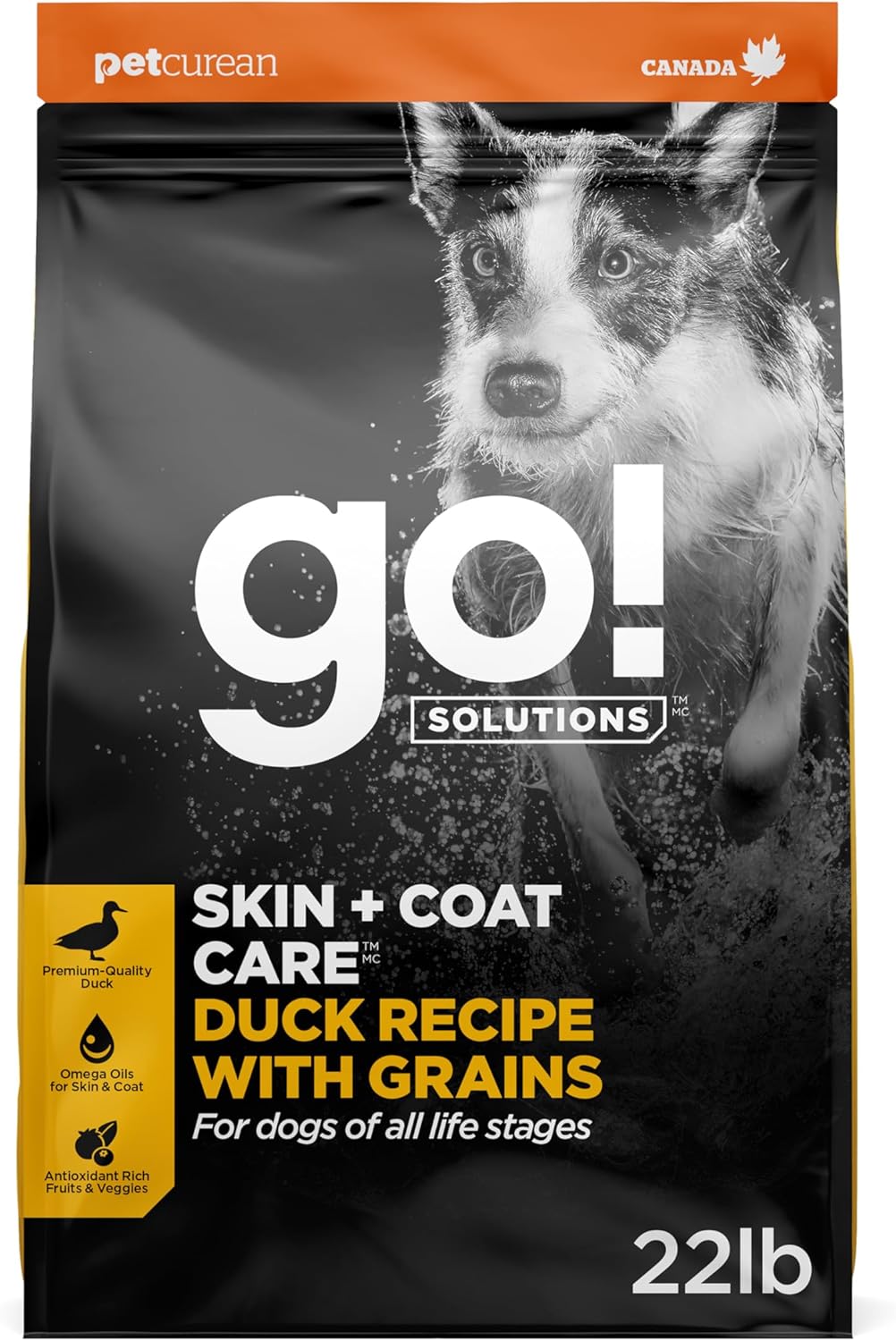 Go! Solutions Skin + Coat Care Duck Dry Dog Food with Grains, Chicken-Free, Healthy Kibble with Omega-3s & 6s for Soft, Shiny Fur, for Puppies, Adults, & Seniors, 22 lb Bag Go! Solutions Skin + Coat Care Duck Dry Dog Food with Grains, Chicken-Free, Healthy Kibble with Omega-3s & 6s for Soft, Shiny Fur, for Puppies, Adults, & Seniors, 22 lb Bag