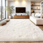 Cream White Plush Rug for Living Room Fuzzy Carpet for Bedroom Dorm, Non-Slip High Pile Rug, Shag Rug for Playroom Nursery Home Office Decor 9X12 Ft