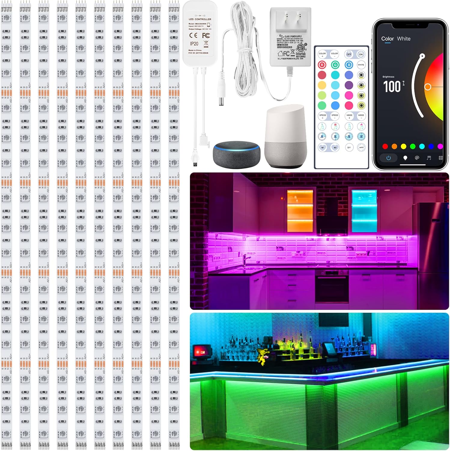 maylit 10 PCS 20In Smart RGB Under Cabinet Lights Kit, Work with Alexa and Google Assistant, App and Remote Control, Music Sync Color Changing, Timer, Dimmable, for Cabinet, Counter, Shelf, Bookcase maylit 10 PCS 20In Smart RGB Under Cabinet Lights Kit, Work with Alexa and Google Assistant, App and Remote Control, Music Sync Color Changing, Timer, Dimmable, for Cabinet, Counter, Shelf, Bookcase
