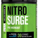 Jacked Factory NITROSURGE Pre Workout Supplement - Energy Booster, Instant Strength Gains, Clear Focus & Intense Pumps - NO Booster & Powerful Preworkout Energy Powder - 30 Servings, Blue Raspberry
