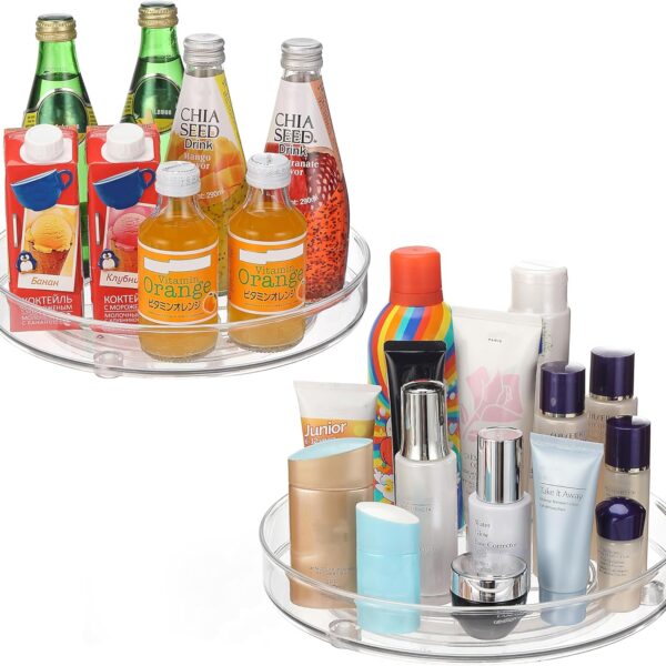 URALFA 2-Pack Lazy Susan Cabinet Organizer, Plastic Rotating Round Lazy Susan Turntable for Cabinet, Pantry, Countertop, Table, Fridge, 10.5 Inch