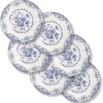 Salad Plates, Ceramic Plates Set of 6, Kitchen Plates Microwave Safe, 8.5 Inch White Plate Dessert Blue Floral