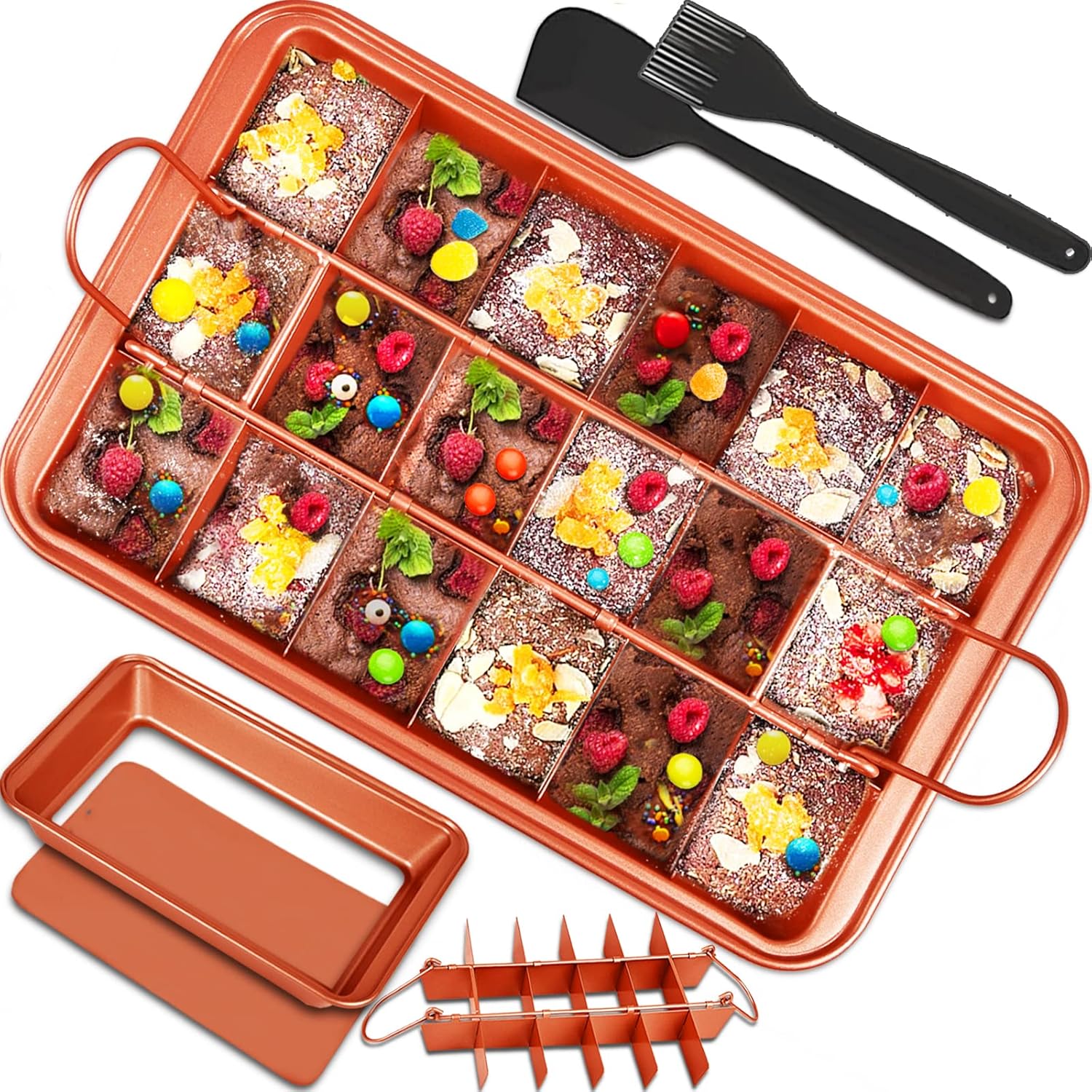 Brownie Pan with Dividers, Brownies Pan with Cutter, Nonstick Brownie Baking Pan with Spatula Brush, Rectangular Cake Pans All Edges Brownie Mold Tray for Baking Bread Cookie Bites Biscuit Muffin, etc Brownie Pan with Dividers, Brownies Pan with Cutter, Nonstick Brownie Baking Pan with Spatula Brush, Rectangular Cake Pans All Edges Brownie Mold Tray for Baking Bread Cookie Bites Biscuit Muffin, etc