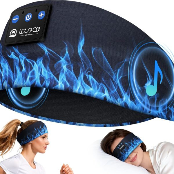 LOVE EYE Sleep Headphones Wireless Headband Headphones Bluetooth 5.4 for Side Sleeper Bluetooth Headband Earphones for Sports for tech Gadgets Gifts (Flame Blue)