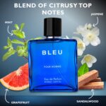 Bleu for Men Eau De Parfum – Blend of Citrusy Top Notes, Aromatic Spices & Warm Woody Undertones – Combination of Grapefruit, Lemon, Mint & Pink Pepper – Elegant 3.4fl Oz Bottle – Versatile Gift