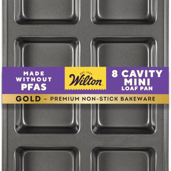 Wilton Gold Non-Stick Bakeware Mini Loaf - Baking Pan for Mini Banana Breads, Cakes & More - Made Without PFAS - Offers Even Heat Distribution & Hassle-Free Cleaning - 15 x 10 x 1.6 Inch, 8 Cavity