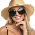 FURTALK Sun Hats for Women Summer Wide Brim UV UPF 80+ Panama Fedora Foldable Packable Straw Beach Hat