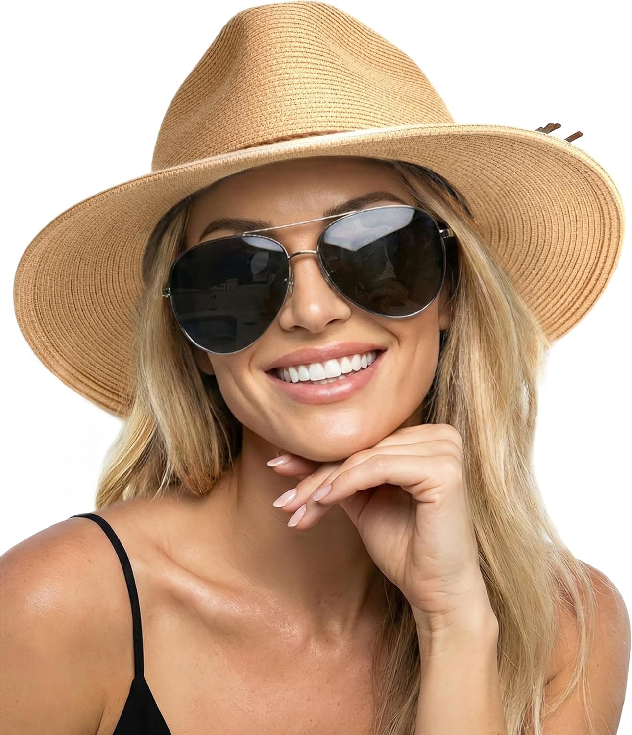 FURTALK Sun Hats for Women Summer Wide Brim UV UPF 80+ Panama Fedora Foldable Packable Straw Beach Hat FURTALK Sun Hats for Women Summer Wide Brim UV UPF 80+ Panama Fedora Foldable Packable Straw Beach Hat