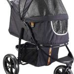 COOPER dog & pet robust buggy, jogger holds up to 32 kg / 70lbs, easy fold, multi-height adjustable soft touch handle, reflective accents, mesh inserts, zippered exits, storage basket below