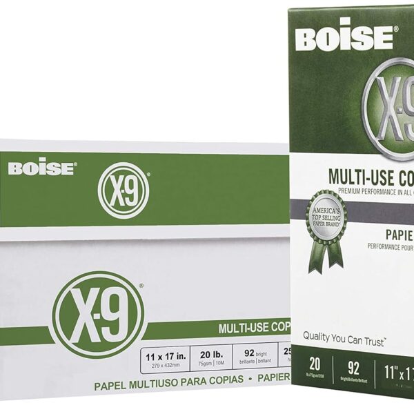 Boise X-9 Multi-Use Printer & Copy Paper, 5 Reams, White, Ledger (11in x 17in), 2500 Sheets Per Case, 20 Lb, 92 Brightness