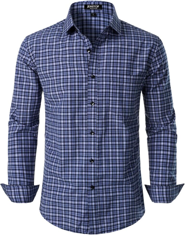 JEMITOP Men's Transitional Weather Slim Fit Long Sleeve Button Down Shirt Business Casual Dress Shirts with Pocket