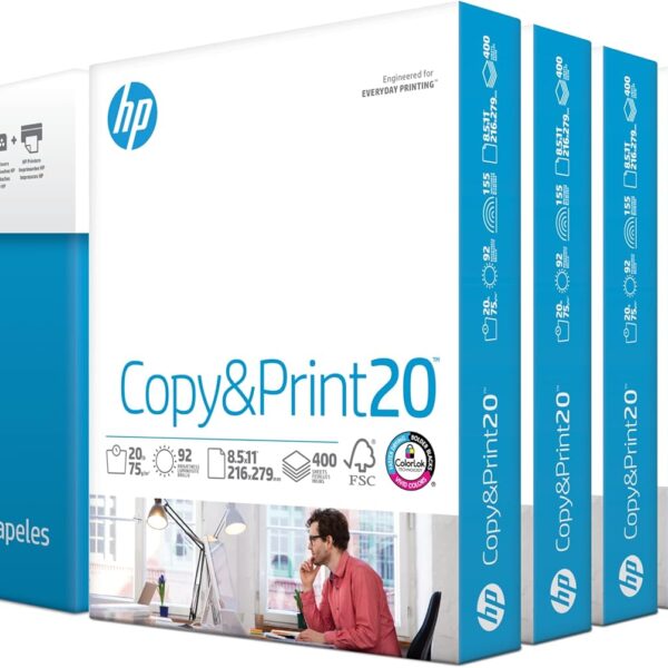 HP Printer Papers | 8.5 x 11 Paper | Copy &Print 20 lb| 6 Pack Case - 2,400 Sheets | 92 Bright | FSC Certified | 200010C