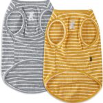 Koneseve Dog Shirt Vest Lightweight Stretchy Dog T-Shirts Soft Cool Shirts Sleeveless Stripe Vests Breathable Clothes for Puppy Kitty Cats Small Medium Large Dogs 2 Pack Yellow + Light Grey [L/Large]