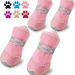 QUMY 4PCS Dog Shoes for Small Dogs, Hot Pavement Summer Puppy Dog Boots & Paw Protectors with Soft Anti-Slip Rubber Sole, Mesh Breathable Dog Booties for Hardfloors, Walking Running Pink Size 2