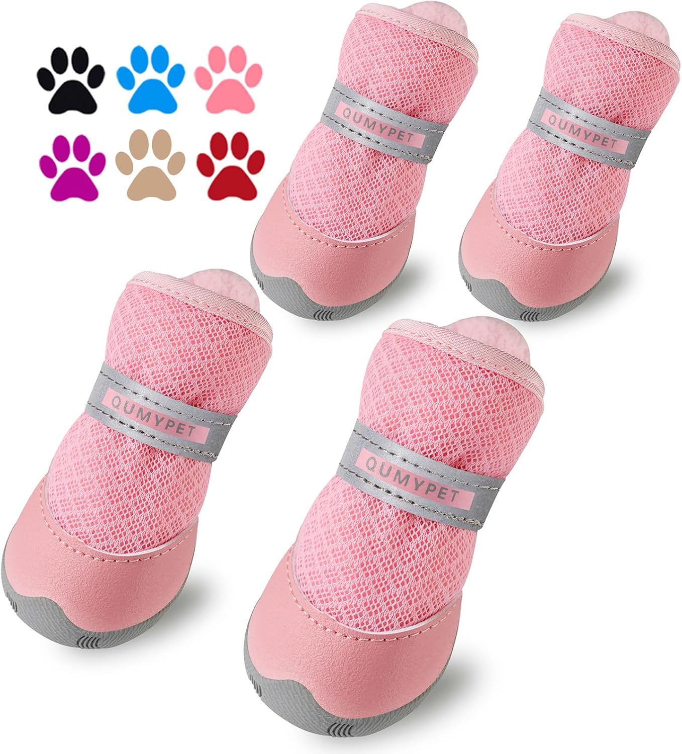 QUMY 4PCS Dog Shoes for Small Dogs, Hot Pavement Summer Puppy Dog Boots & Paw Protectors with Soft Anti-Slip Rubber Sole, Mesh Breathable Dog Booties for Hardfloors, Walking Running Pink Size 2 QUMY 4PCS Dog Shoes for Small Dogs, Hot Pavement Summer Puppy Dog Boots & Paw Protectors with Soft Anti-Slip Rubber Sole, Mesh Breathable Dog Booties for Hardfloors, Walking Running Pink Size 2