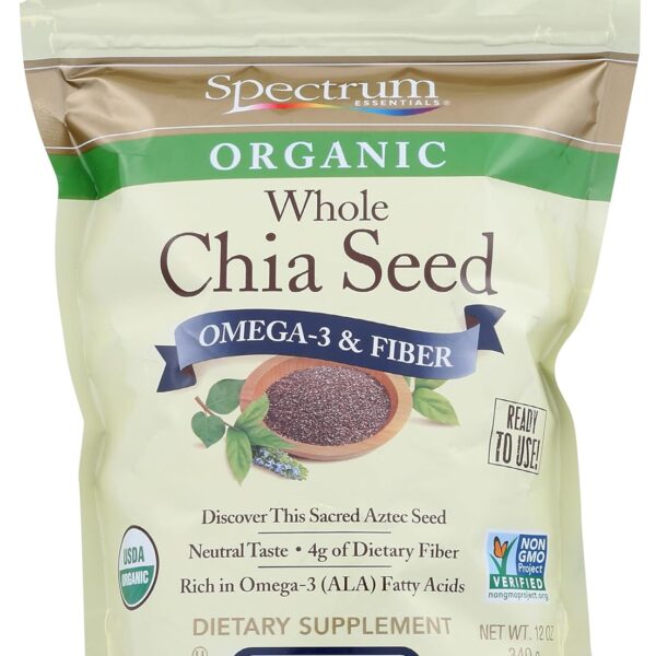 Spectrum Essentials Organic Chia Seed, Omega-3 & Fiber, 12 oz