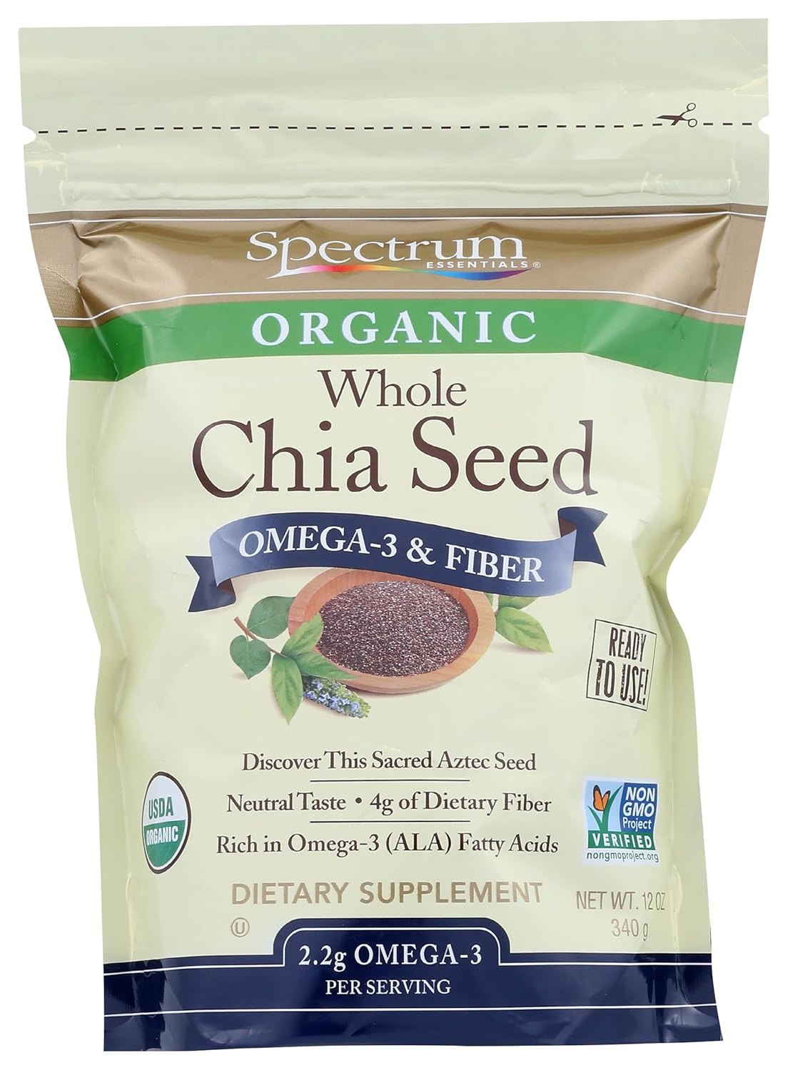 Spectrum Essentials Organic Chia Seed, Omega-3 & Fiber, 12 oz Spectrum Essentials Organic Chia Seed, Omega-3 & Fiber, 12 oz