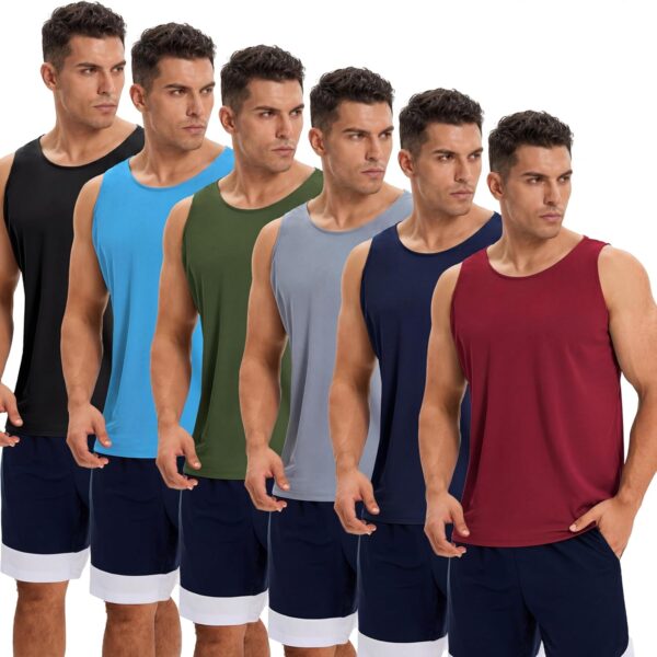 OYGSieg 6 Pack Men's Quick Dry Workout Tank Tops Breathable Gym Sleeveless Muscle Shirts for Active Men