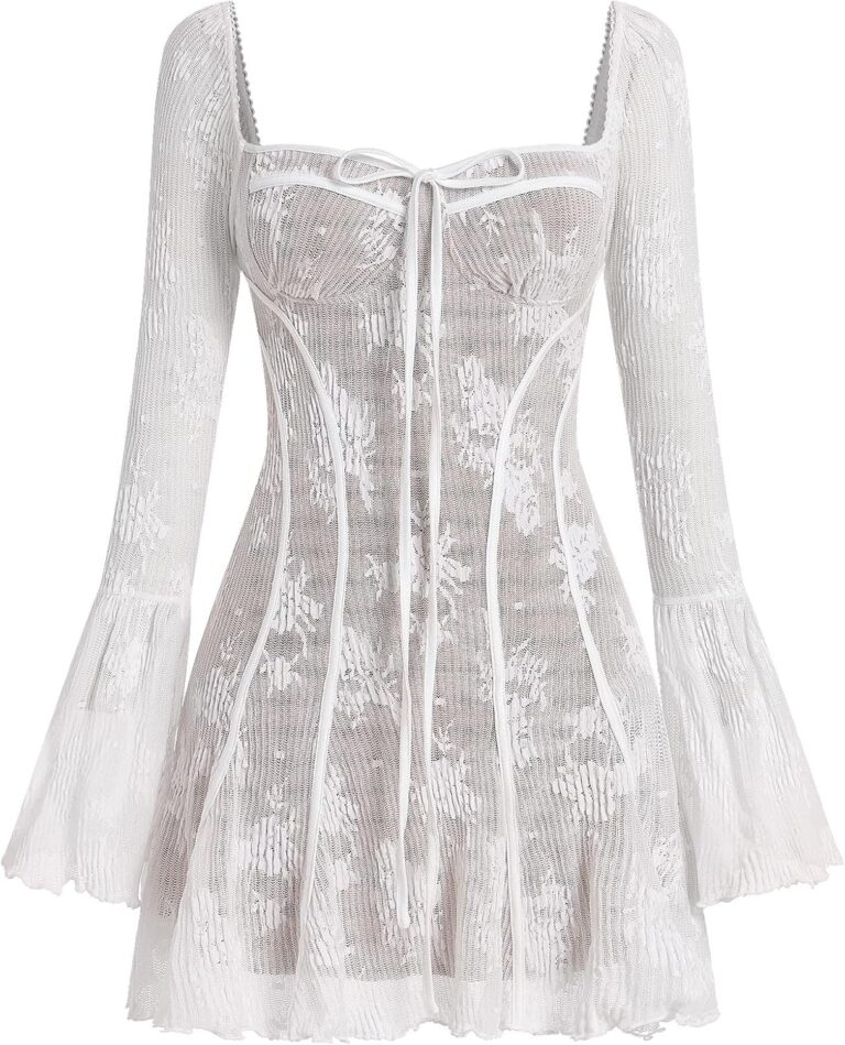 Women's Short Corset Y2k Mini Dress Long Sleeve Low Cut Lace Dress Vintage Solid Floral Party Dresses