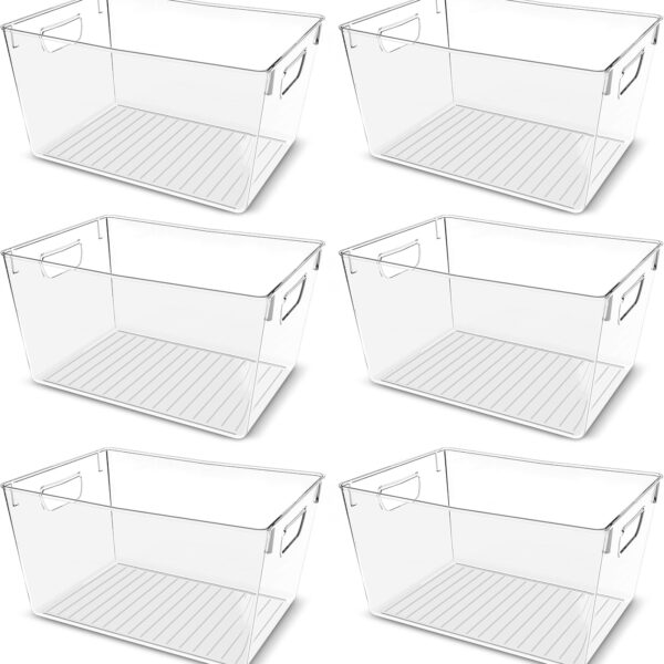 Utopia Kitchen Clear Pantry Organizers and Storage Bins 6 Pack, Large Clear Storage Bins for Pantry, Durable Freezer Organizer Bins With Handles for Organizing Fridge, Kitchen Organization