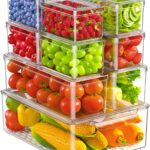 KEMETHY 11 Pack Refrigerator Organizers and Storage, Stackable Fridge Organizer Bins, BPA-Free Clear Plastic Fruit Storage Containers for Fridge, Kitchen, Fruits, Drinks, Produce, Vegetable