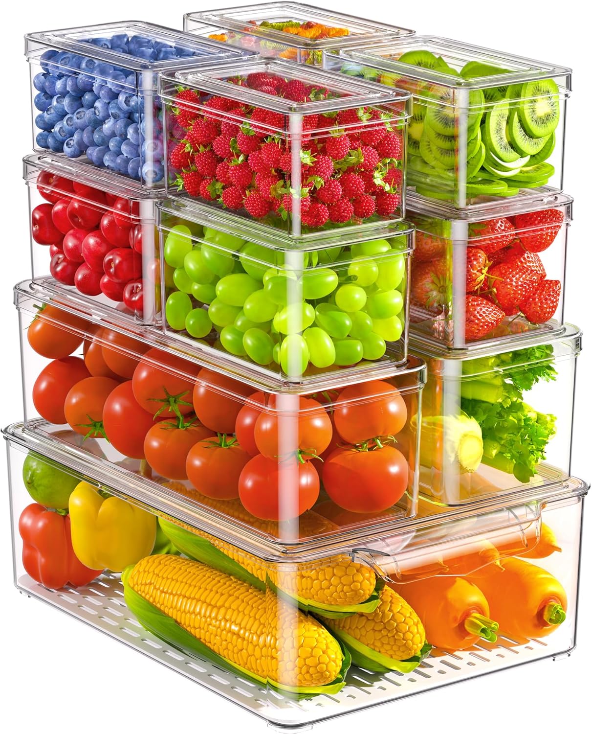 KEMETHY 11 Pack Refrigerator Organizers and Storage, Stackable Fridge Organizer Bins, BPA-Free Clear Plastic Fruit Storage Containers for Fridge, Kitchen, Fruits, Drinks, Produce, Vegetable KEMETHY 11 Pack Refrigerator Organizers and Storage, Stackable Fridge Organizer Bins, BPA-Free Clear Plastic Fruit Storage Containers for Fridge, Kitchen, Fruits, Drinks, Produce, Vegetable
