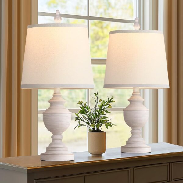 PARTPHONER Retro Table Lamps Set of 2, Bedside Lamp for Bedroom Rustic Farmhouse Table Lamps for Living Room, 22" Vintage Nightstand Lamps with White Shades, White