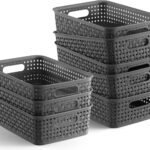 NETANY Plastic Storage Baskets - 8 Pack, Gray, Durable, Easy to Use, Flexible, Multi-Purpose, Ideal for Closets, Cabinets, Shelves, Countertops