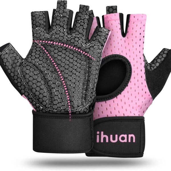 ihuan Breathable Weight Lifting Workout Gym Gloves: Fingerless Exercise Wrist Support | Enhance Palm Protection | Extra Grip for Fitness |Training | Rowing | Pull-ups