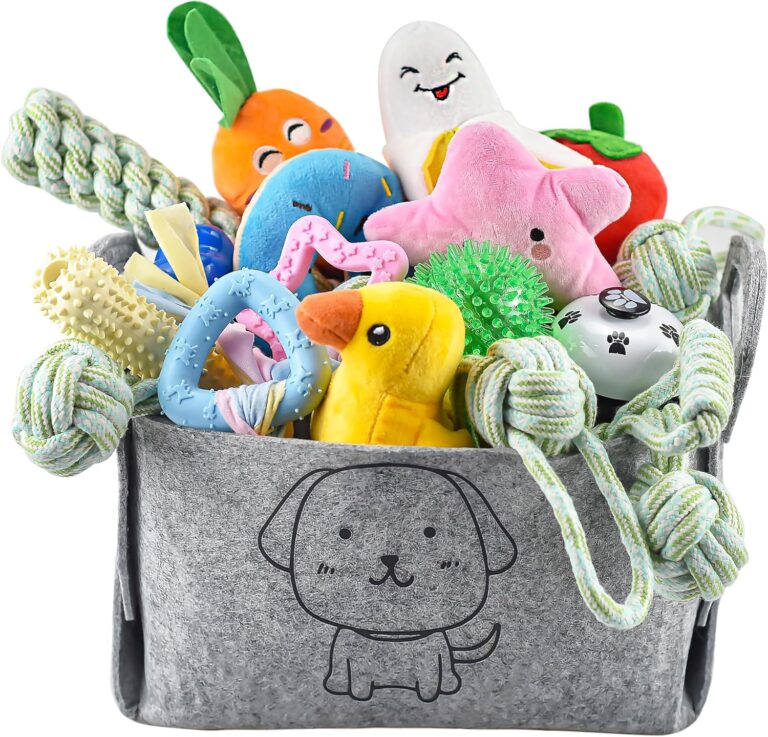 LECHONG 24 Pack Puppy Chew Toys, Dog Teething Toys with Storage Bin, Dog Rope Toys and Squeaky Toys for Boredom, Interactive Dog Toys for Small & Medium Breeds