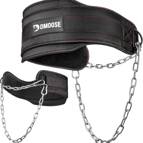 DMoose Fitness Dip Belt for Weight Lifting, Pullup, Squats & Dips - 36" Robust Steel Chain, Comfortable Neoprene Padding Supports 350lbs - Gym Weight Belt for Strength Training Workout & Weightlifting