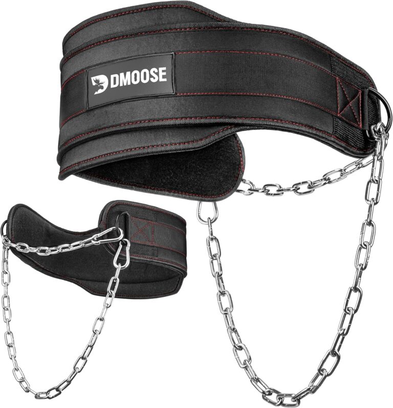 DMoose Fitness Dip Belt for Weight Lifting, Pullup, Squats & Dips - 36" Robust Steel Chain, Comfortable Neoprene Padding Supports 350lbs - Gym Weight Belt for Strength Training Workout & Weightlifting