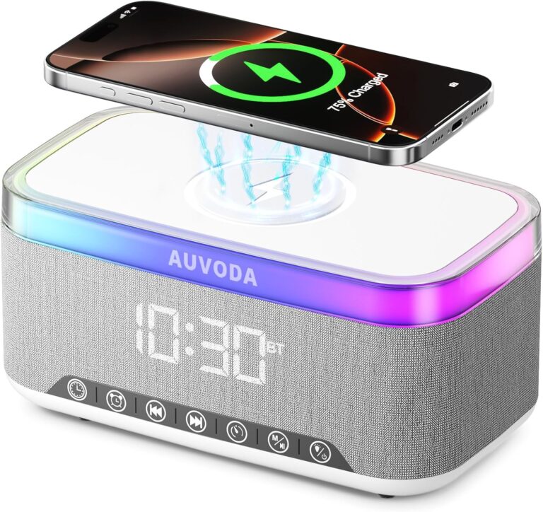 S300 Bluetooth Speaker, Portable Speaker with 15W Wireless Charging, 13-Color Night Light, Alarm, White Noise, Radio, 16W Stereo, TWS, BT5.3, Wireless Speaker for Home Office Bedroom, White