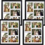 PHAREGE 5 Openings 4x6 Picture Frame Collage Black 4 Pack, 11x14 Poster Frame Set of 4, Display Family Wedding Photos Horizontal or Vertical on The Wall