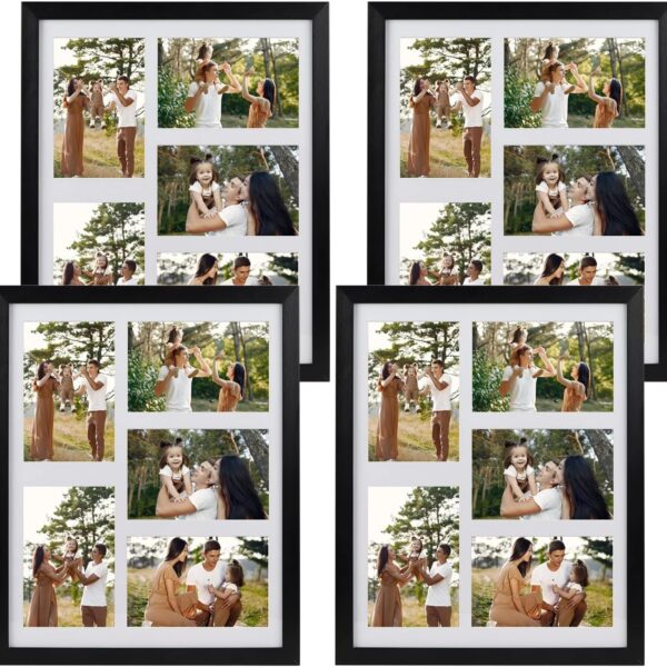 PHAREGE 5 Openings 4x6 Picture Frame Collage Black 4 Pack, 11x14 Poster Frame Set of 4, Display Family Wedding Photos Horizontal or Vertical on The Wall