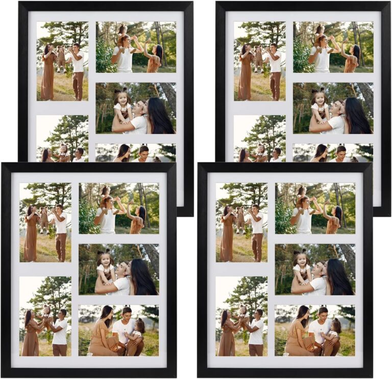 PHAREGE 5 Openings 4x6 Picture Frame Collage Black 4 Pack, 11x14 Poster Frame Set of 4, Display Family Wedding Photos Horizontal or Vertical on The Wall