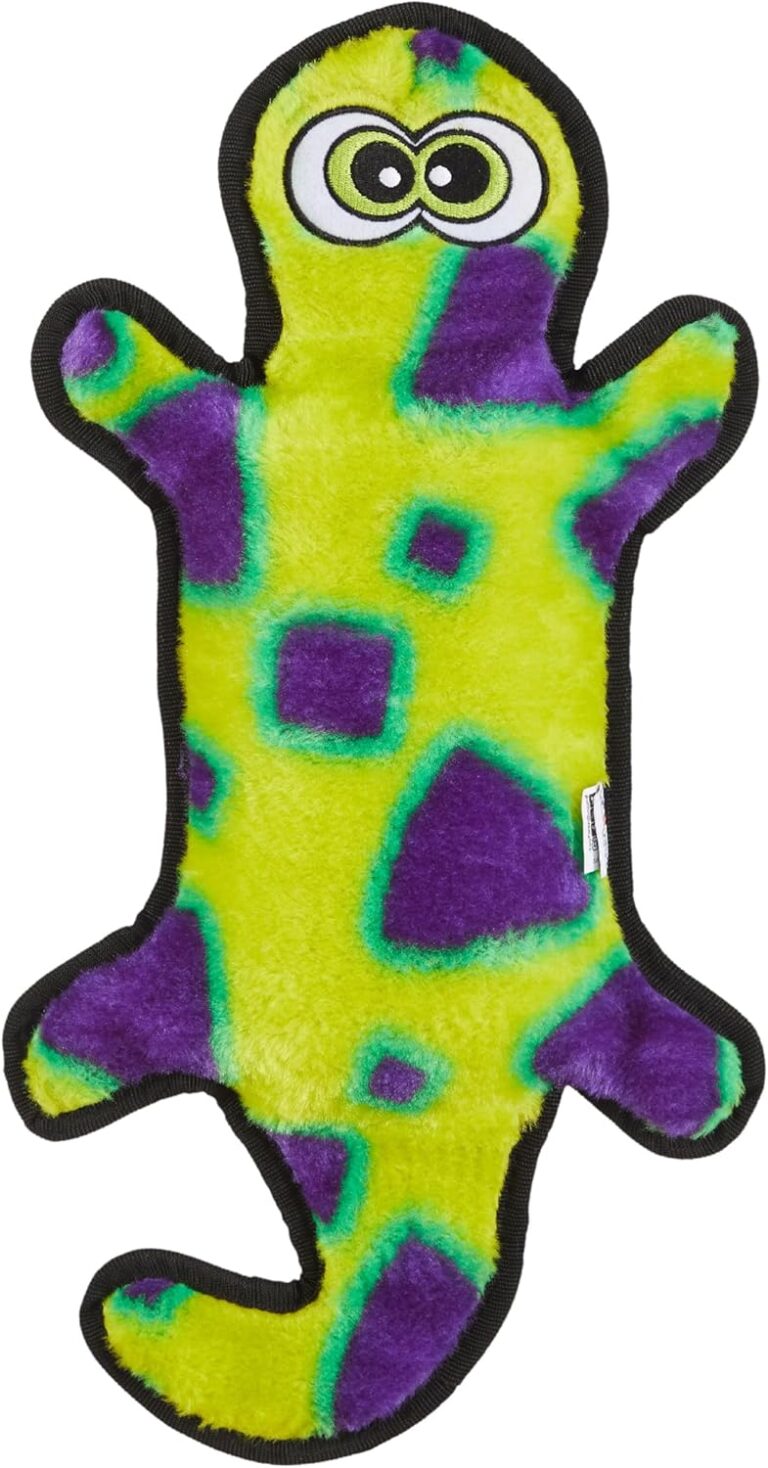 Outward Hound Durablez Gecko  Squeaky Plush Dog Toy, No Stuffing for Less Mess, Interactive & Tough, 4 Jumbo Squeakers, Puppies & Dogs, Large, 17.5"