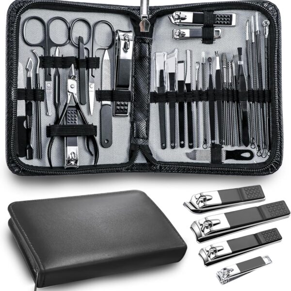 Manicure Pedicure Kit Professional 30pcs Complete Nail Care kitfingernail and toenail Clippers and Manicure kit for Men with Travel Deluxe Beauty Tools Convenience Set (Black)