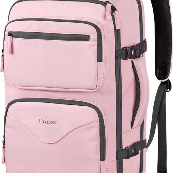 Taygeer 18 x 14 x 8 Inches Personal Item Bag, Travel Personal Item Bag with Water Bottle Pocket & Shoe Pouch, TSA Approved Under Seat Carry on Backpack Fits 15.6 inch Laptop for Women Airplanes, Pink