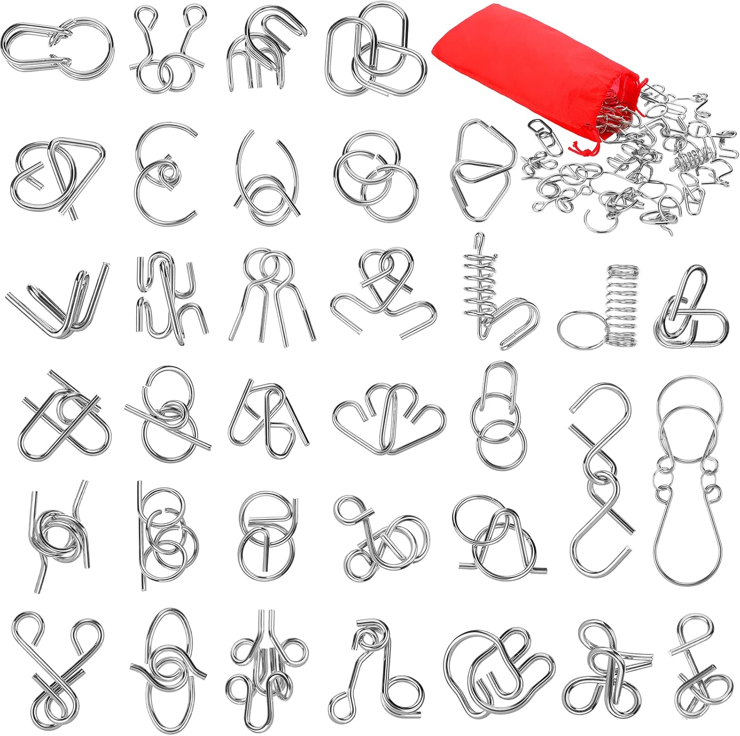 Metal Brain Teaser Puzzles Set of 36 with Pouch, Steel IQ Games Physics Mind Metal Puzzles for Adults Basket Stocking Stuffers for Boys Girls Adults Challenge Gifts (Easy) Metal Brain Teaser Puzzles Set of 36 with Pouch, Steel IQ Games Physics Mind Metal Puzzles for Adults Basket Stocking Stuffers for Boys Girls Adults Challenge Gifts (Easy)
