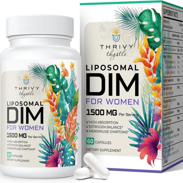 Liposomal DIM 400 mg - Hormone Balance, Estrogen Support for Women, DIM Supplement with Vitamin E, Evening Primrose, Black Cohosh, Omega-3 Fatty Acids (60 Capsules)