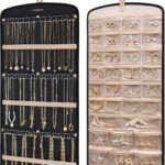 BAGSMART Hanging Jewelry Organizer, Necklace Holder Anti-tangle Earrings Rings Hanger with 20 Jewelry Bags Travel Storage Roll with Pockets Hang on Closet, Wall, Door,1 Piece, Large, Black