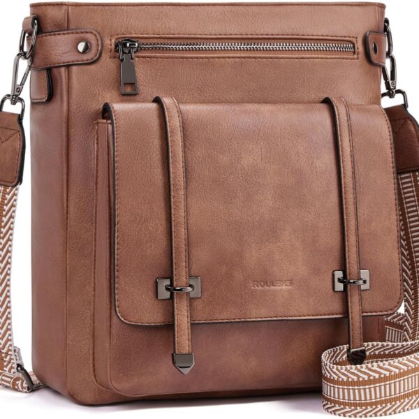 Roulens Crossbody Bags for Women,Multi Pocket Crossbody Purses Vegan Leather Shoulder Handbags Travel Purse Adjustable Strap
