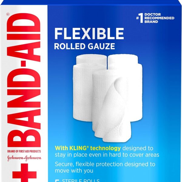 Band-Aid Brand of First Aid Products Flexible Rolled Gauze Dressing for Minor Wound Care, Soft Padding and Instant Absorption, 3 Inches by 2.1 Yards, Value Pack 5 ct