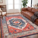 SERISSA Washable Rug 5x7 Boho Area Rugs, Washable Large Rugs for Living Room, Ultra Soft Non-Slip Rust Rug Print Distressed Vintage Farmhouse Carpet for Bedroom Dining Room Dorm Office Home Decor